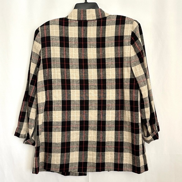 90s Vintage Requirements Linen Khaki Black Beige Red Checked Blazer Jacket Sz 10 - Picture 9 of 14